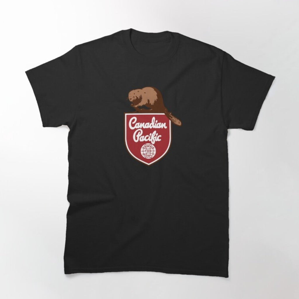 180g Vintage Canadian Pacific Railway T-Shirt | Black/Red/White Retro CP Logo Crew Neck T-Shirt - All-Season, Comfortable Fit, Ideal for Train Enthusiasts, Travel, and Casual Daily Wear, Plus Size