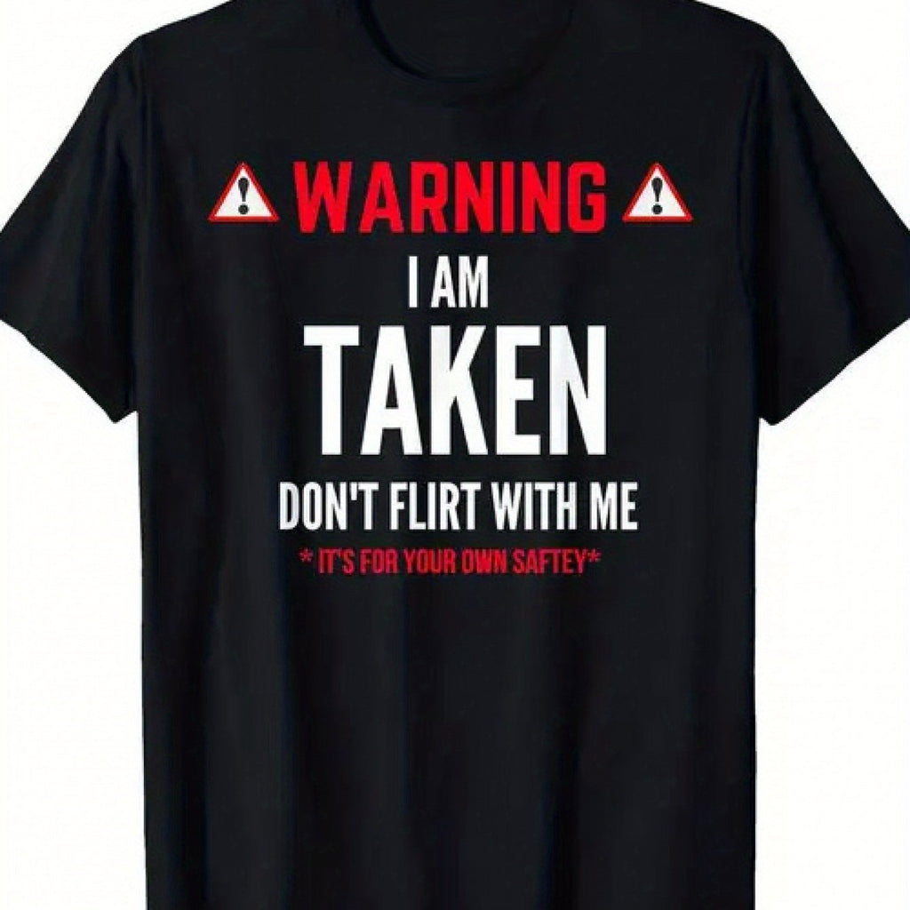 Men'S Funny Relationship Status T-Shirt | "I Have My Favorite Boyfriend" Warning Graphic Short Sleeve - Black with Red and White Text | Loose Fit, Casual Style, Crew Neck, Machine Washable, Perfect for All-Season