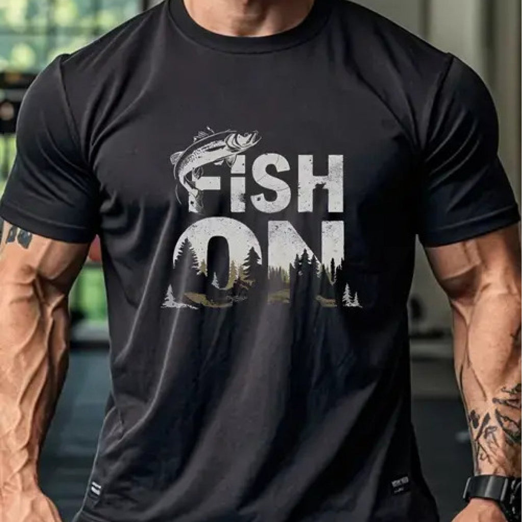 1 T-shirt Homme Drôle avec Graphique Pêche "Fish On"