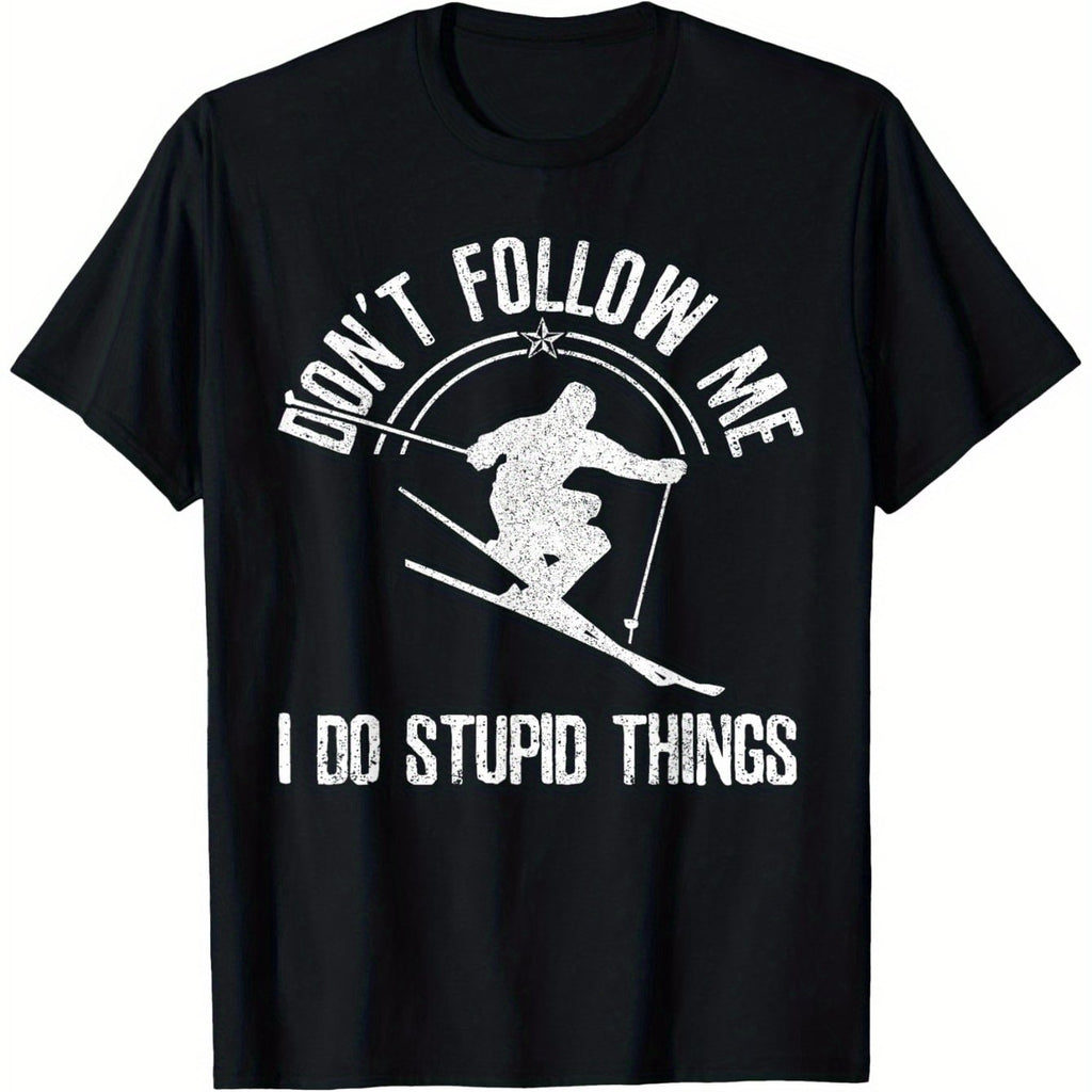 Men's Funny "I Do Stupid Things" Ski T-Shirt - Winter Sports Humor, Soft Cotton Crew Neck Tee Suitable for Skiers - Casual Outdoor Gift for Ski Lodge, Slopes & Year-Round Wear (Machine Washable)