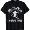 Men's Funny "I Do Stupid Things" Ski T-Shirt - Winter Sports Humor, Soft Cotton Crew Neck Tee Suitable for Skiers - Casual Outdoor Gift for Ski Lodge, Slopes & Year-Round Wear (Machine Washable)