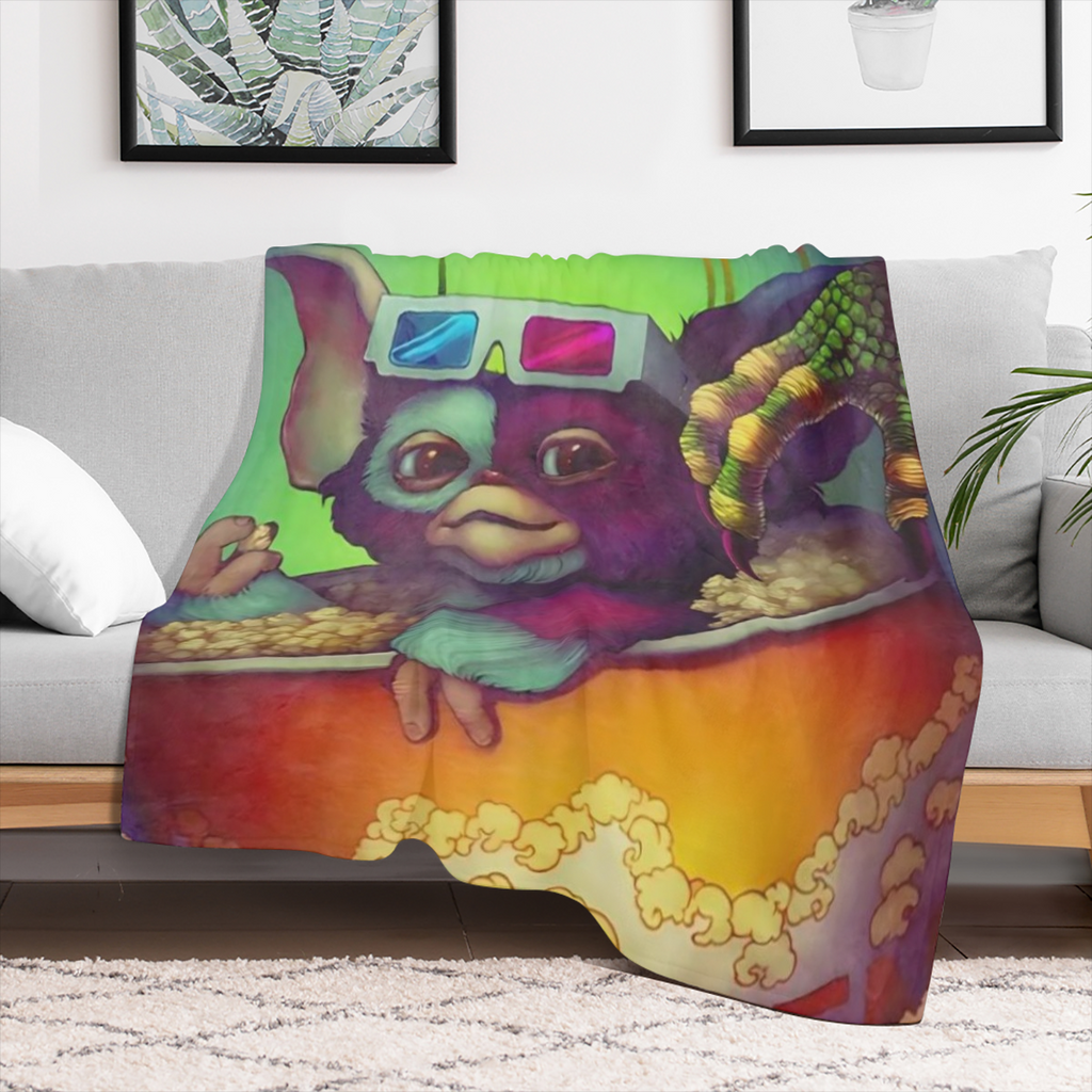 1pc Gremlins Cartoon Character Flannel Throw Blanket - Soft, Cozy, and Warm Knitted Polyester Blanket for All Seasons, Vibrant Red Digital Printed Design, Perfect for Bed, Travel, Camping, Living Room