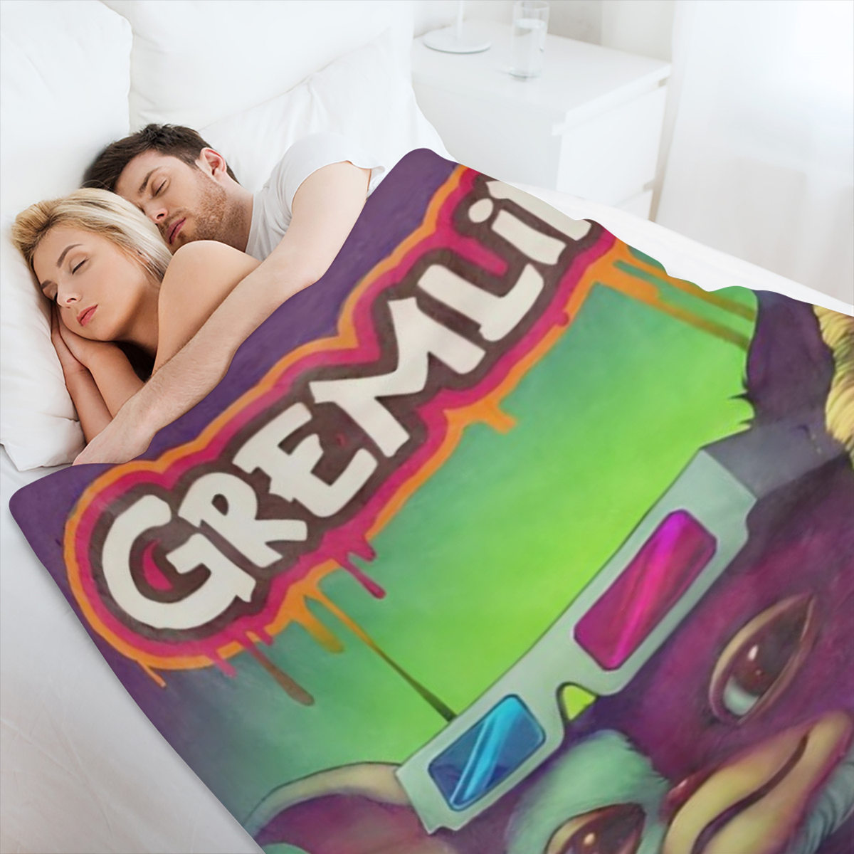 1pc Gremlins Cartoon Character Flannel Throw Blanket - Soft, Cozy, and Warm Knitted Polyester Blanket for All Seasons, Vibrant Red Digital Printed Design, Perfect for Bed, Travel, Camping, Living Room