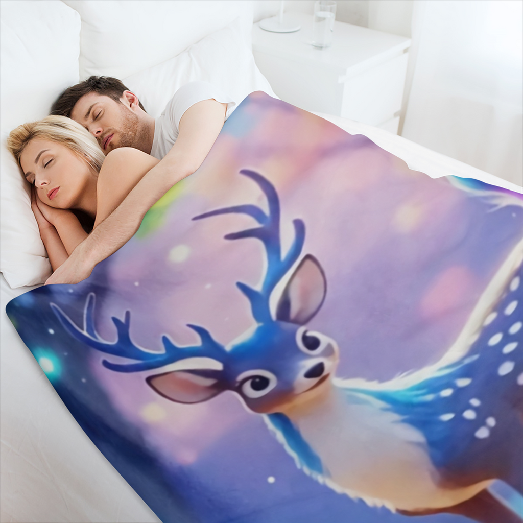 1pc Dreamy Spotted Deer & Foxes Printed Flannel Blanket - Ultra- Soft, Lightweight & Warm Throw in Vibrant Forest Scene for Sofa, Bed, Travel, Camping - Durable Digital Print Fleece, Perfect Gift for