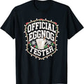Men's Funny Official Eggnog Tester Christmas T-Shirt - Heavyweight 180gsm Short Sleeve Round Neck Tee with Eggnog Cup & Candy Cane Graphic - Novelty Holiday Party Gift for Year-Round Casual Wear