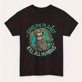 Men'S Futurama Bender Robot "Save The Planet Kill All Humans" Graphic T-Shirt - Funny Bender Tee with Planet Destruction Quote, Black Crew Neck Casual Shirt for Adults, Breathable 220gsm Heavyweight Fabric, All-Season Comfort