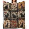 A vintage cat- and- bird checkered blanket - soft, warm and cozy all season knitted blanket, ideal for sofabed, sofa, car office, digital printing, any occasion.