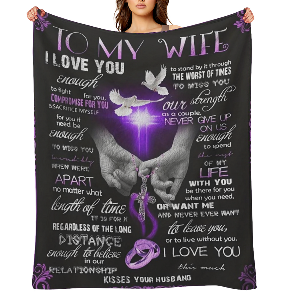 Blanket for Wife from Husband Gift 1 pc Gift for Wife from Husband to My Wife Blanket Wedding Anniversary Romantic Gifts for Wife Birthday Christmas Valentine' s Mother' s Day Healing Thoughts Blanket