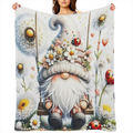 1pc Manta de Franela con Estampado de Gnomo de Diente de Len Blanco Puro, Suave, Clida y Acogedora, Amigable con la Piel, Lavable a Mquina para Sof, Cama, Coche, Camping, Oficina, Decoracin del Hogar,