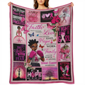 1pc Inspirational Boxing Girl Flannel Throw Blanket - Contemporary Style, All- Season Cozy Polyester, Woven, Motivational Quotes & Pink Ribbon Design - Ideal Gift for Men & Women