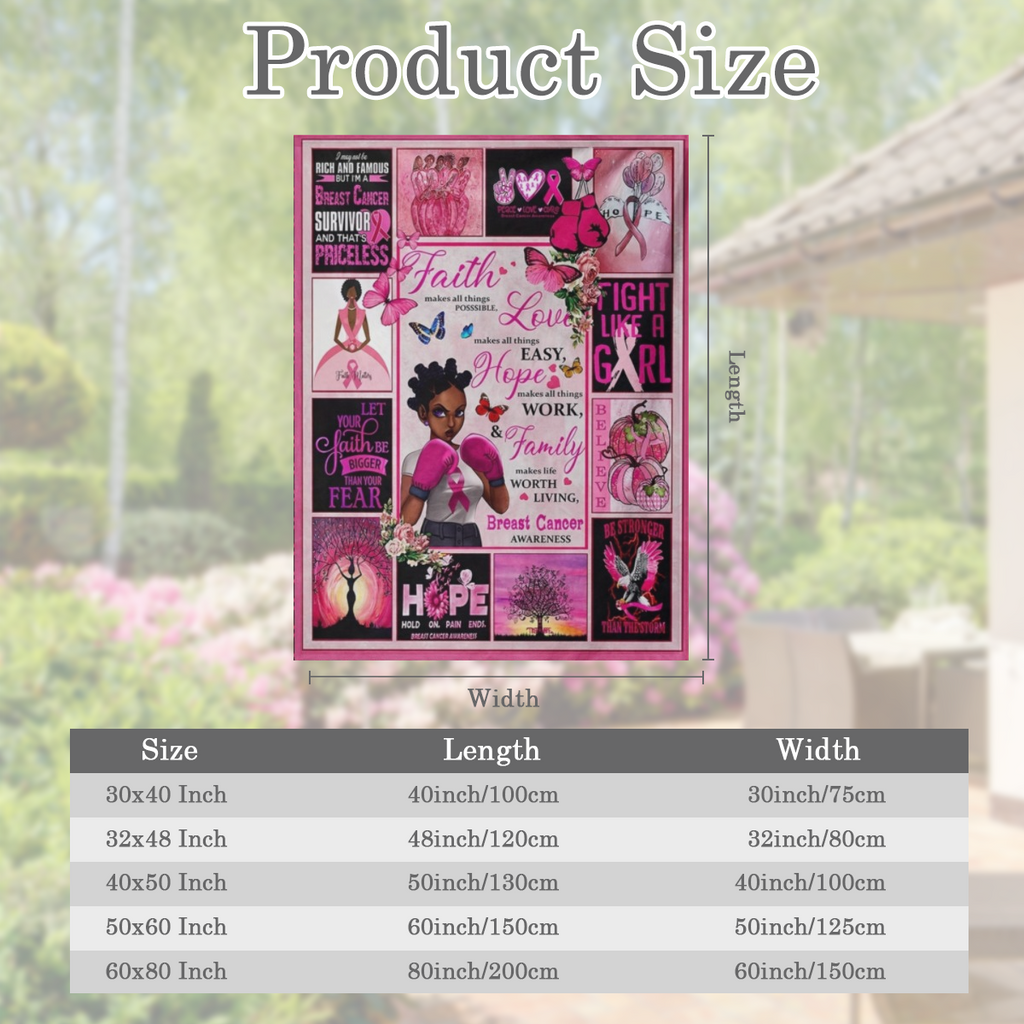1pc Inspirational Boxing Girl Flannel Throw Blanket - Contemporary Style, All- Season Cozy Polyester, Woven, Motivational Quotes & Pink Ribbon Design - Ideal Gift for Men & Women