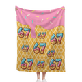 Cute Ice Cream 67 Number Throw Blanket, Pink Dripping Sprinkles Waffle Cone Pattern Soft Flannel Blanket, Sweet Dessert Themed Home Decor