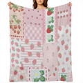 Cozy Pink Strawberry and Floral Blanket - Ultra-Soft 280gsm Polyester Fleece, Lightweight Year-Round Comfort for Sofa, Bed, or Outdoor Use, Machine Washable, Versatile and Snuggly