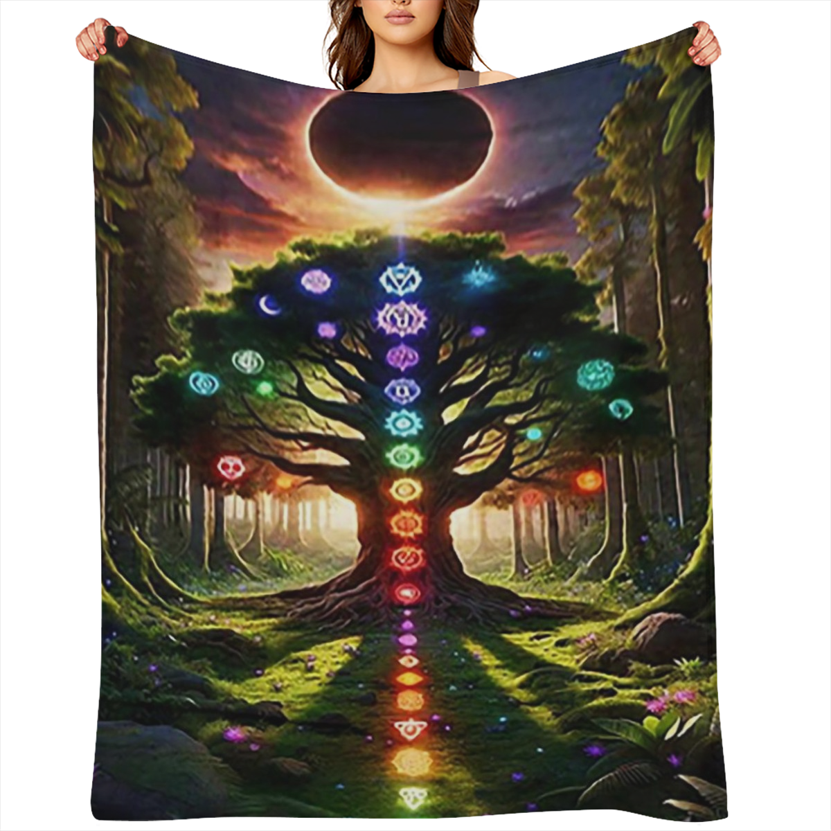 1pc Chakra Boom Meditatie Deken - Vintage Stijl Digitale Print Polyester Flanellen Fleece Alle Seizoenen Lichtgewicht Worp voor Bank Bed Sofa Reis - Dierenthema Gebreid Weefsel 200- 250gsm