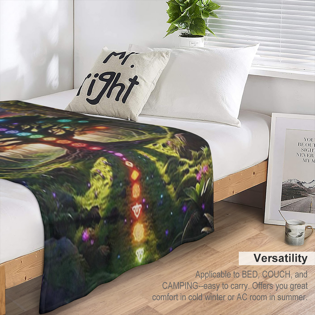 1pc Chakra Boom Meditatie Deken - Vintage Stijl Digitale Print Polyester Flanellen Fleece Alle Seizoenen Lichtgewicht Worp voor Bank Bed Sofa Reis - Dierenthema Gebreid Weefsel 200- 250gsm