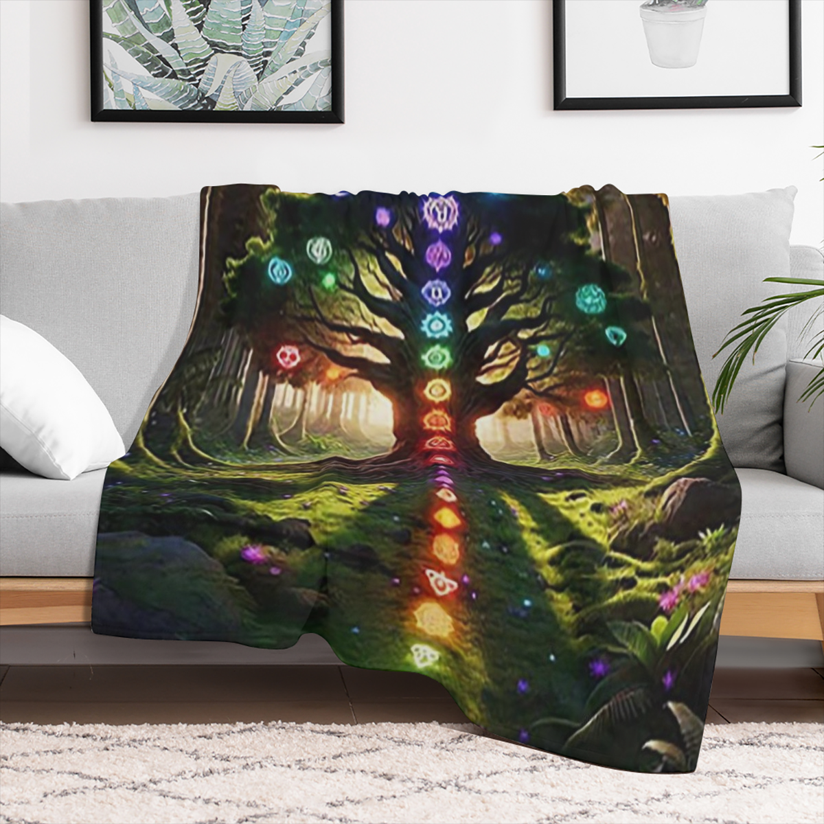 1pc Chakra Boom Meditatie Deken - Vintage Stijl Digitale Print Polyester Flanellen Fleece Alle Seizoenen Lichtgewicht Worp voor Bank Bed Sofa Reis - Dierenthema Gebreid Weefsel 200- 250gsm