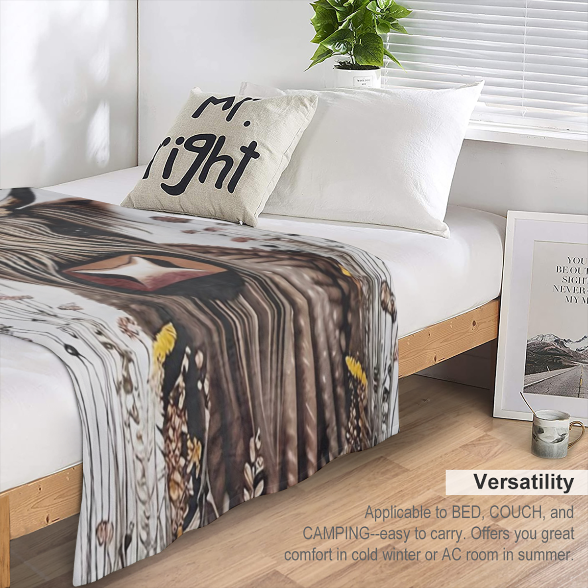 1pc Highland Cow Print Flannel Blanket - Luxuriously Soft & Cozy Warm, Versatile Nap & Couch Throw for All Seasons - Perfect Travel Companion & Gift Idea with Eye- catching Design