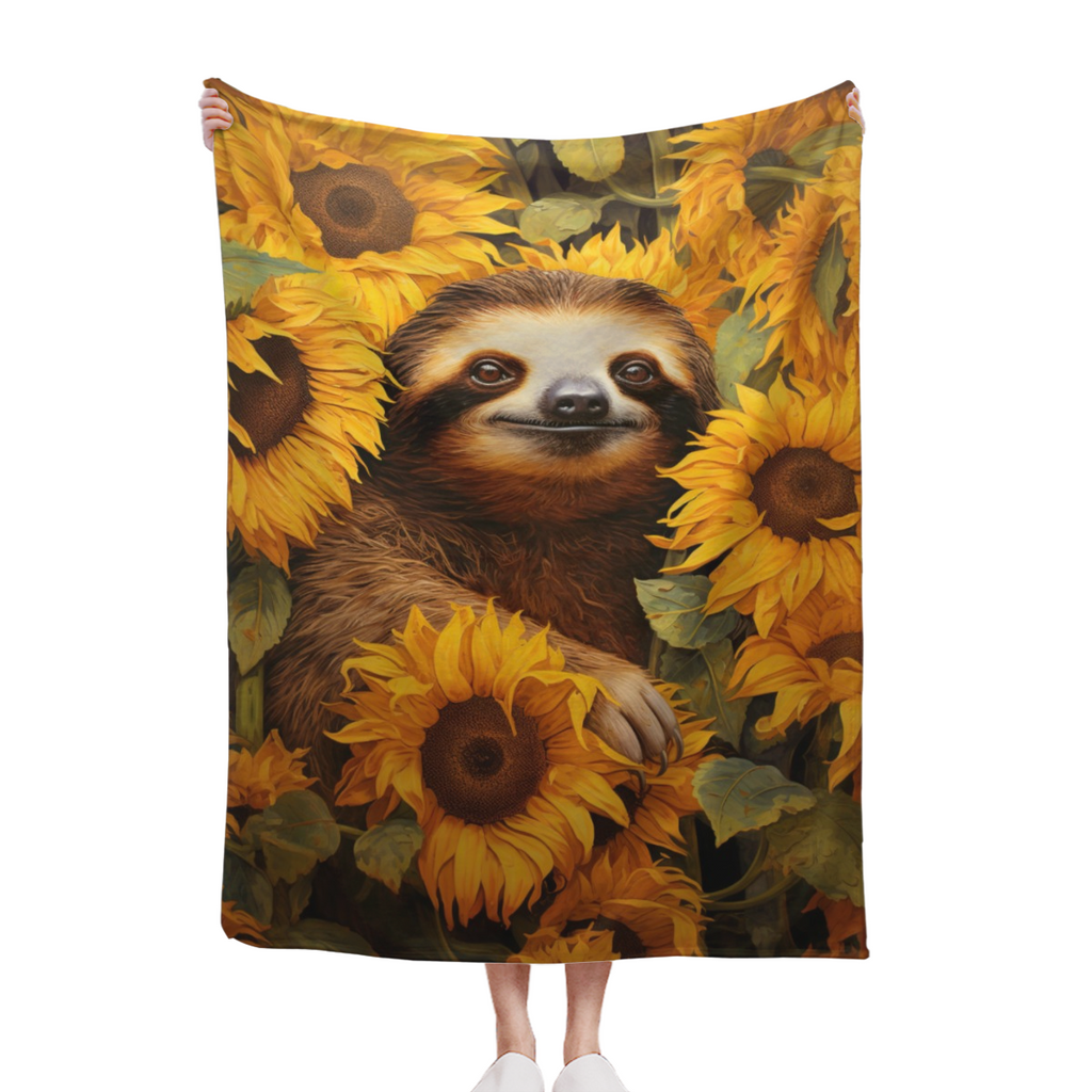 Extra Large Flannel Throw Blanket - Heavyweight 280GSM All-Season Soft Bedspread - Sloth & Sunflowers Brown/Orange/Beige - Couch, Bed, Office Decor - Machine Washable Cozy Home Gift for Adults, Boys,