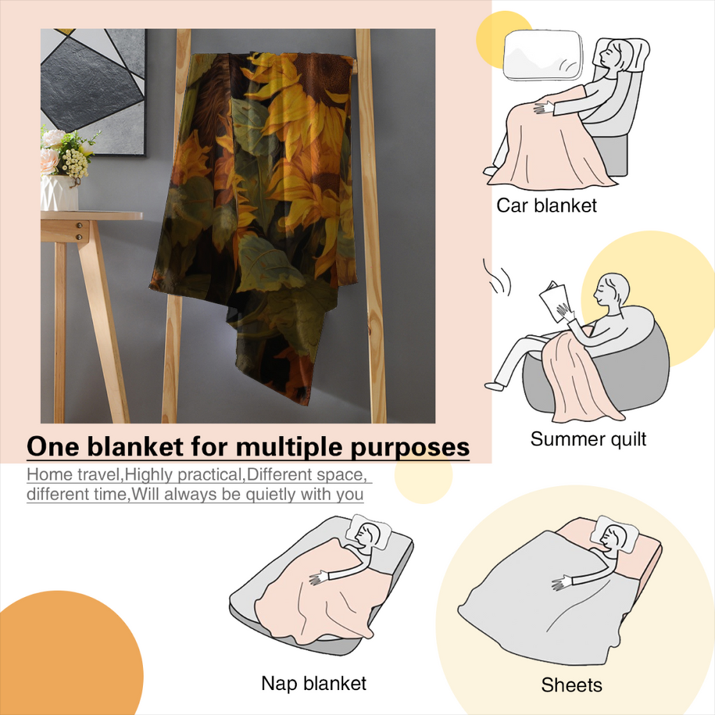 Extra Large Flannel Throw Blanket - Heavyweight 280GSM All-Season Soft Bedspread - Sloth & Sunflowers Brown/Orange/Beige - Couch, Bed, Office Decor - Machine Washable Cozy Home Gift for Adults, Boys,