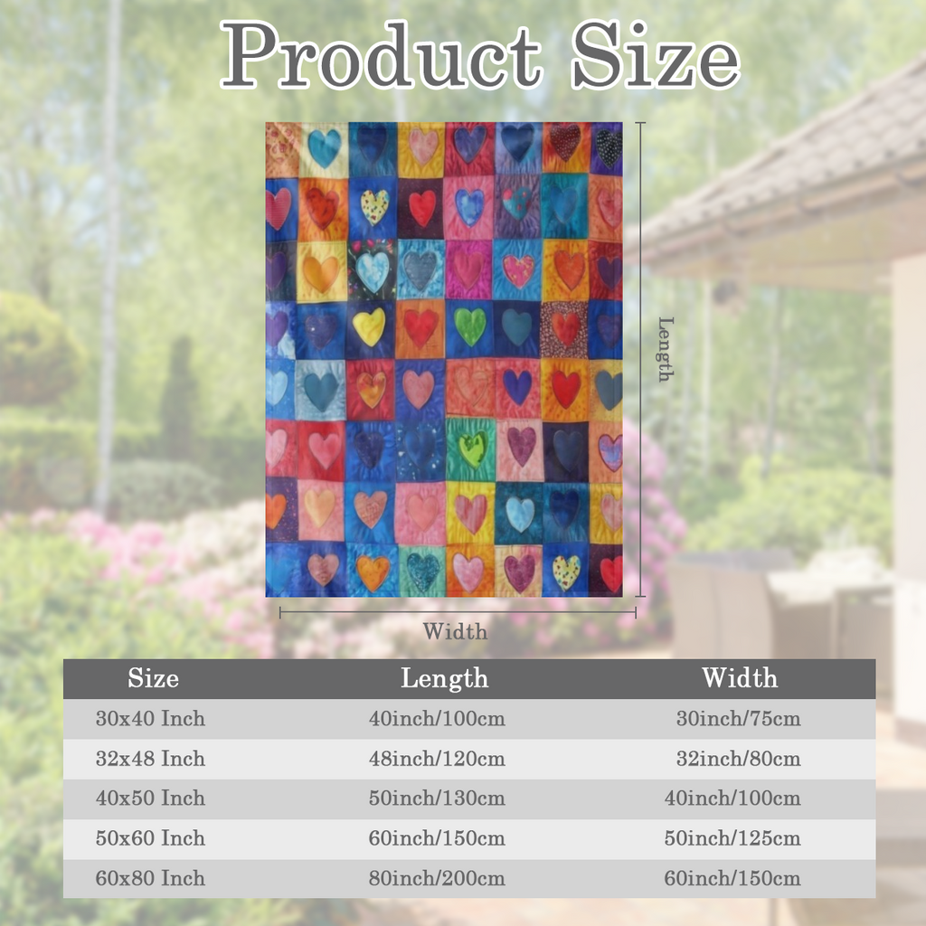 Comfortable flannel throw blanket, multicoloured chequered heart design - soft, warm, versatile, suitable for sofas, beds, cars, offices, camping - all season gift ideas, vintage style