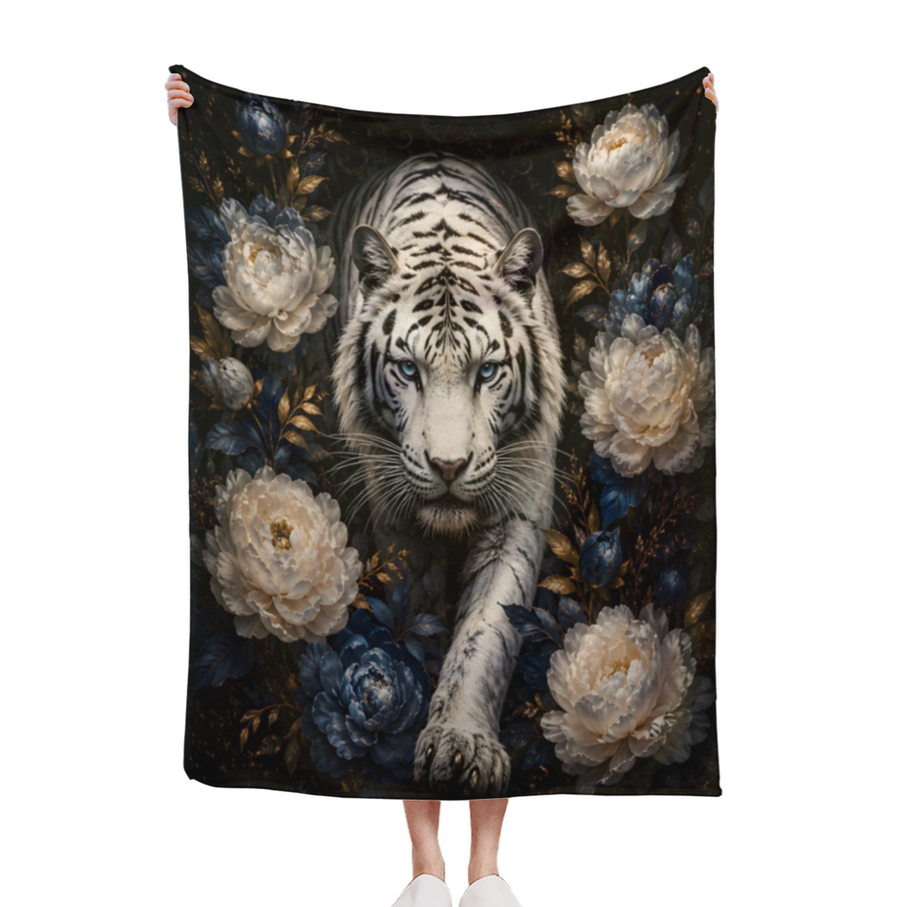 #1 Midnight White Tiger Throw Blanket - Mystical Boho Room Decor - Cozy Aesthetic