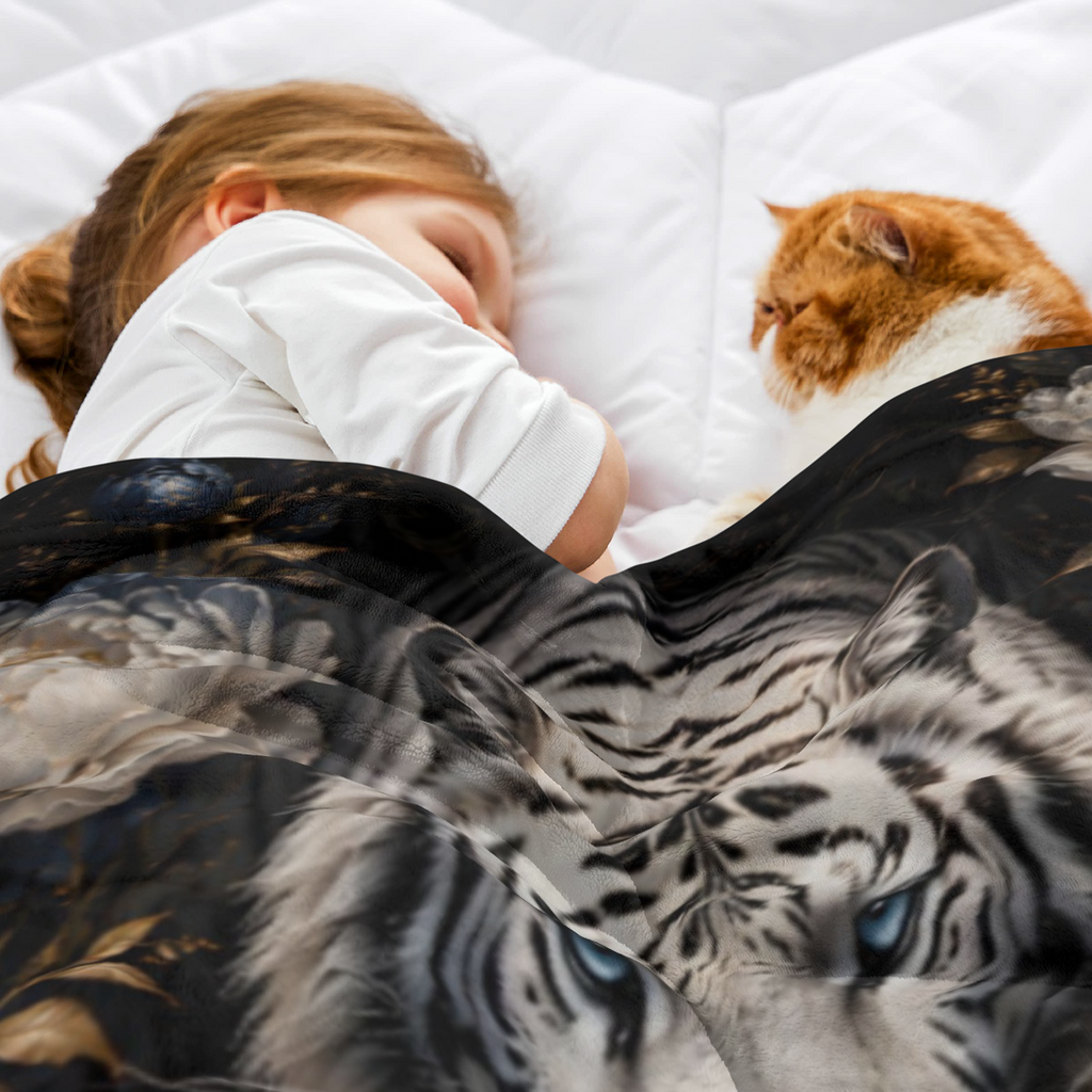#1 Midnight White Tiger Throw Blanket - Mystical Boho Room Decor - Cozy Aesthetic