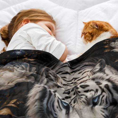 #1 Midnight White Tiger Throw Blanket - Mystical Boho Room Decor - Cozy Aesthetic