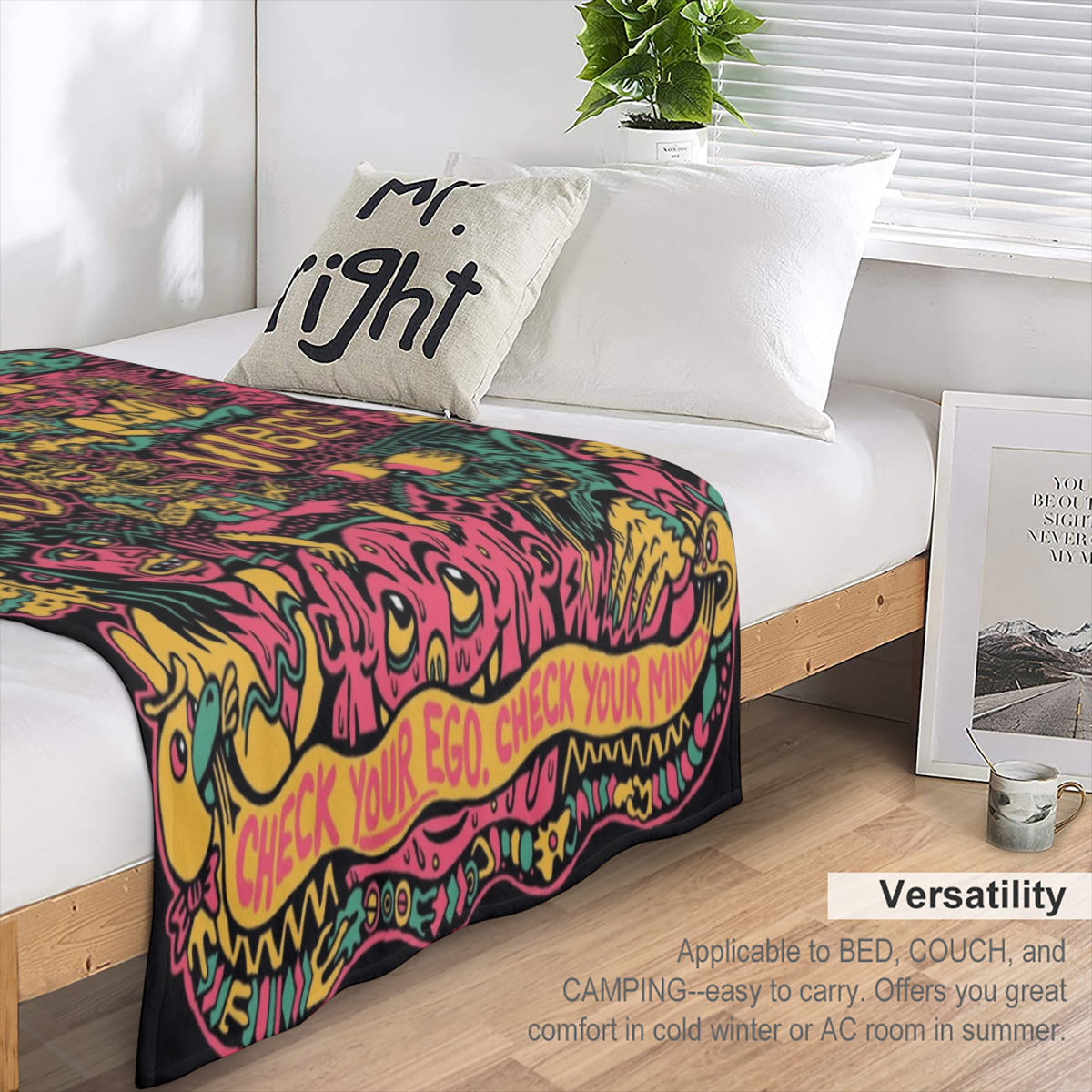1pc Soft Flannel Graffiti Art Printed Shawl Blanket - Cozy Skin- Friendly Bedding Blanket & Throw for Leisure Sofa, Nap, and Multi- Purpose Use - Vibrant Colors, Gentle on Skin, and Perfect for Indoor