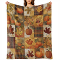 A classic autumn checkered pumpkin maple printed flannel blanket, soft and warm and comfortable woven all season general purpose sofa bed car office camping trip, mixed color multi- functional gift bl