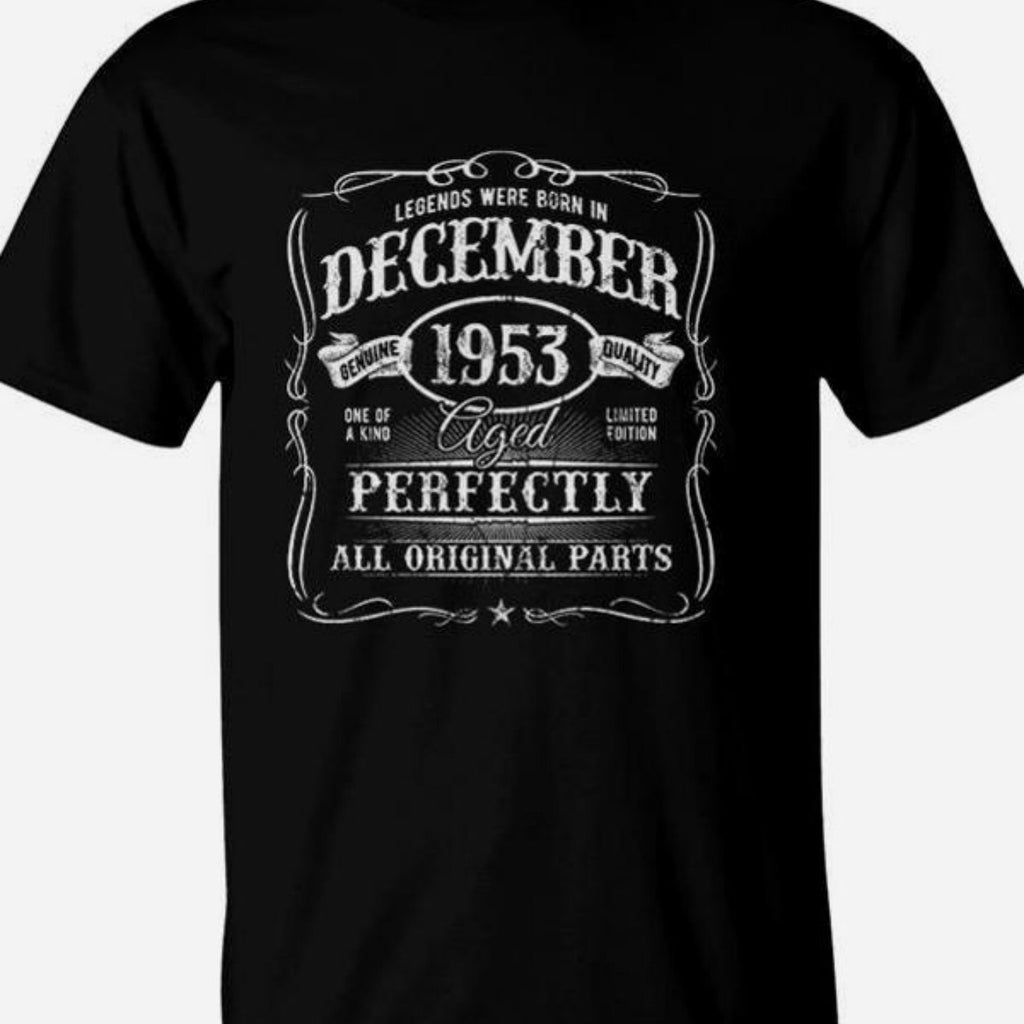 Born in December 1953 Vintage T-Shirt - 100% Cotton Casual Round Neck Tee with 1953 Birth Year Print, Machine Washable Year-Round Fit for 1953 Birth Year Members & Nostalgic Gift