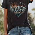Plus Size - Plus Size, Women'S All-Season Stretch Crew Neck T-Shirt - Heart & Sun Graphic Tee in Teal /Orange/ - Everyday Casual & Formal Outfits - Easy-Care Everyday Top for Women