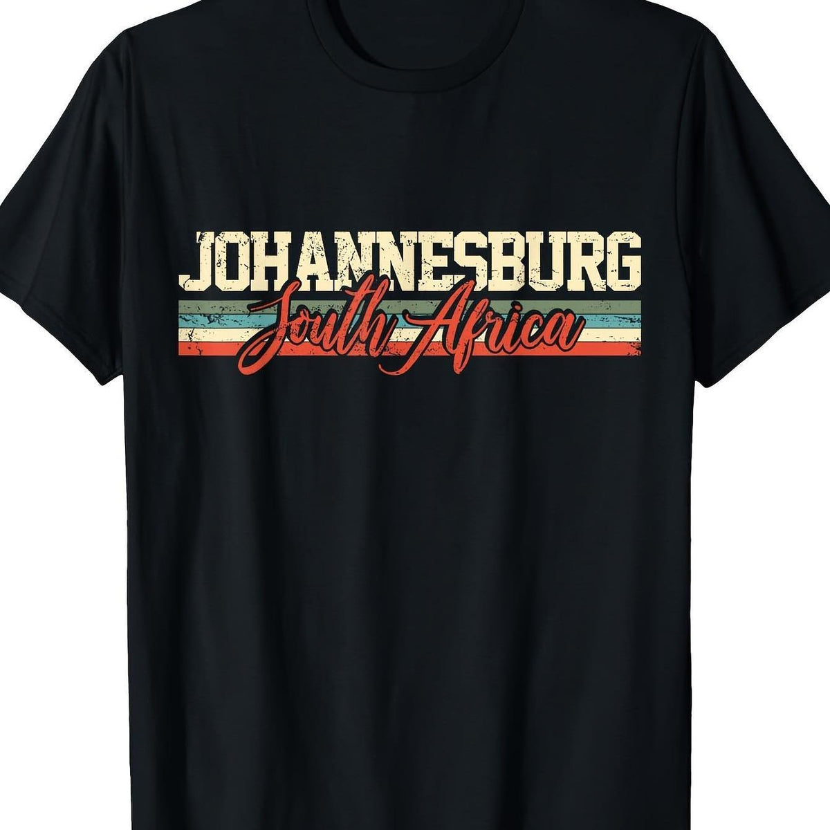 Men'S Vintage Johannesburg South Africa T-Shirt - Retro Travel Souvenir, Casual Cotton Crewneck Tee with Bold JOHANNESBURG SOUTH AFRICA Print, Short Sleeve, Black with Colorful Stripes, Lightweight 180gu33A1, Perfect for Casual Outings