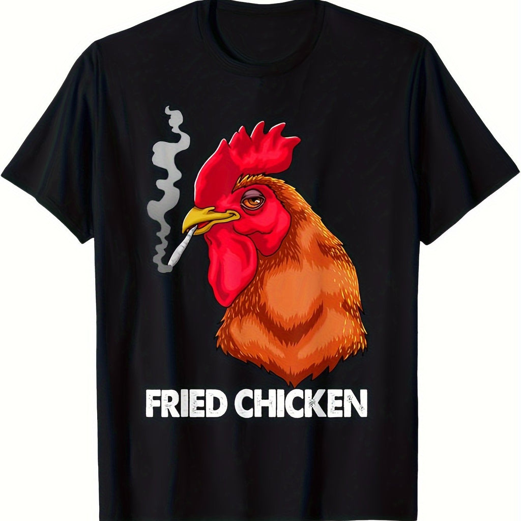 Fried Chicken T-Shirt for His Birthday, Black 180G SoftTee with Cartoon Rooster for Holiday