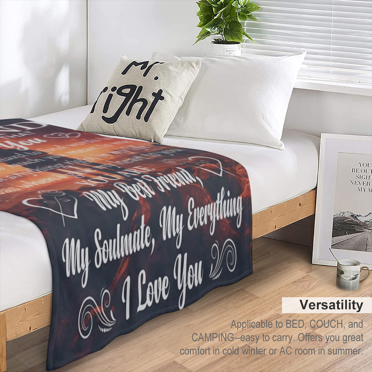 1pc Cozy Flannel Blanket - To My Husband, I Love You, Soft Blanket For Sofa, Couch, Office, Camping, Bed, Travel, And Living Room For A Whole Year