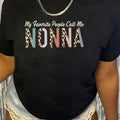 Women'S Casual Summer T-Shirt - "My Favorite People Call Me Nonna" Graphic, Black with Colorful Leopard Print, Short Sleeve Round Neck Top, Soft & Comfortable Fabric, Perfect for Casual Attire, Everyday Tshirt | Playful Graphic Tee | Comfortable Fit