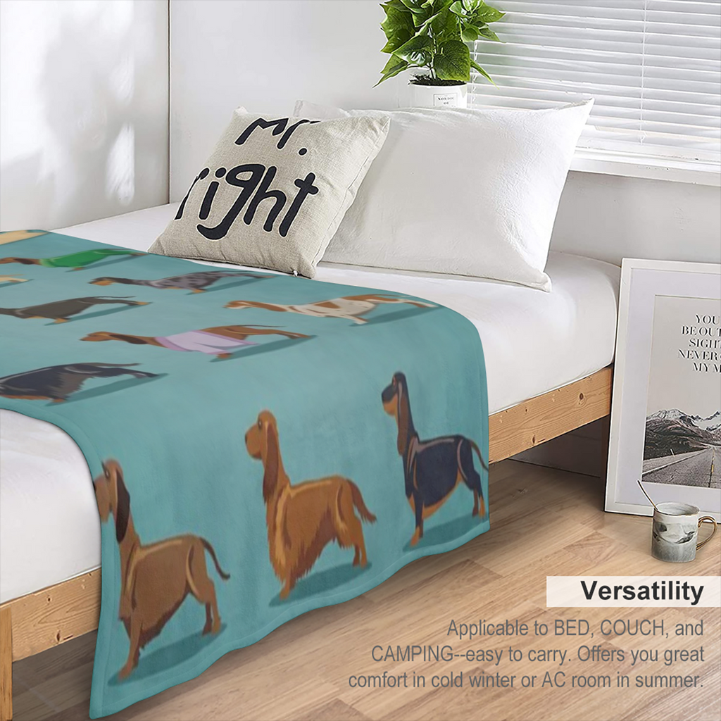 1pc, Dachshund Blanket Weiner Dog Blanket, Soft Blue Grey Sausage Fleece Flannel Blanket Blue Cute Doxie Plush Blanket Dachshund Adults Women