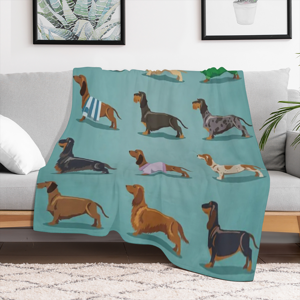 1pc, Dachshund Blanket Weiner Dog Blanket, Soft Blue Grey Sausage Fleece Flannel Blanket Blue Cute Doxie Plush Blanket Dachshund Adults Women
