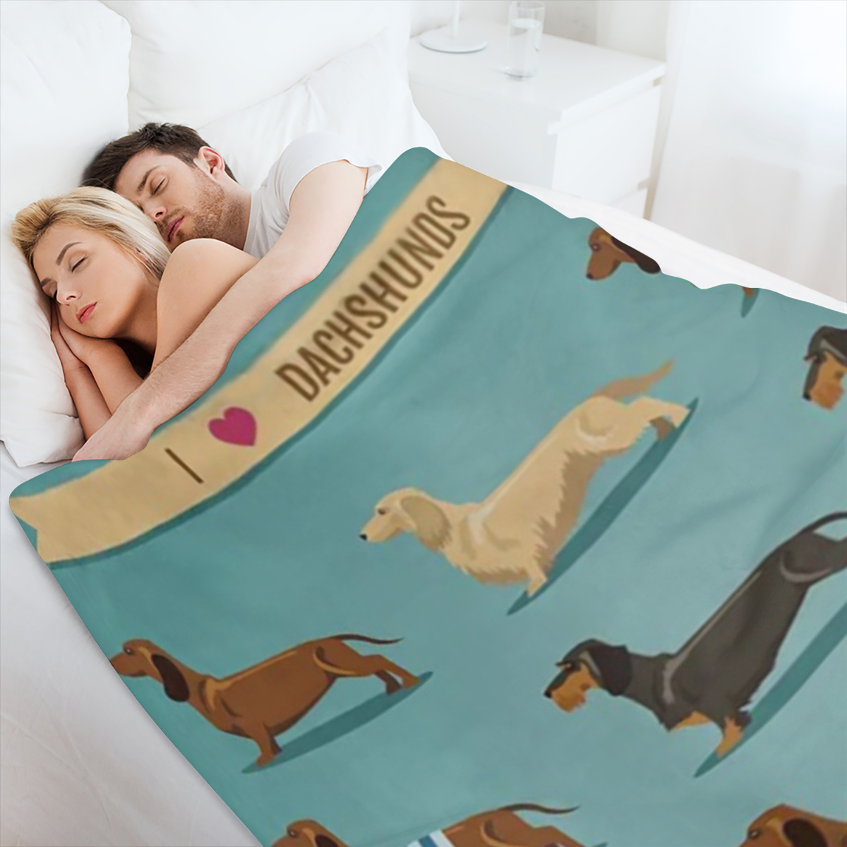 1pc, Dachshund Blanket Weiner Dog Blanket, Soft Blue Grey Sausage Fleece Flannel Blanket Blue Cute Doxie Plush Blanket Dachshund Adults Women