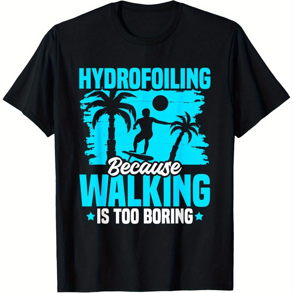 Chemise Graphique Homme Hydrofoil Surf - Noir avec Design de Planche à Turquoise - T-Shirt Léger 180g pour Efoil, Hydrofoiling et Sports Nautiques - Lavable en Machine, Confortable pour Plage et Tenue Décontractée