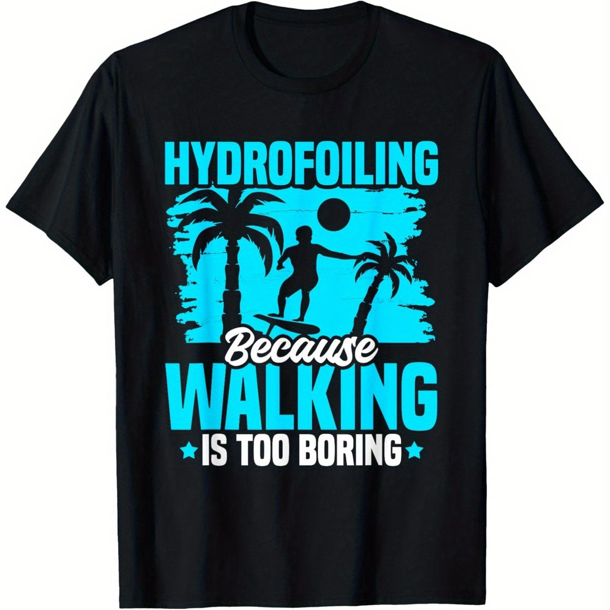 Chemise Graphique Homme Hydrofoil Surf - Noir avec Design de Planche à Turquoise - T-Shirt Léger 180g pour Efoil, Hydrofoiling et Sports Nautiques - Lavable en Machine, Confortable pour Plage et Tenue Décontractée