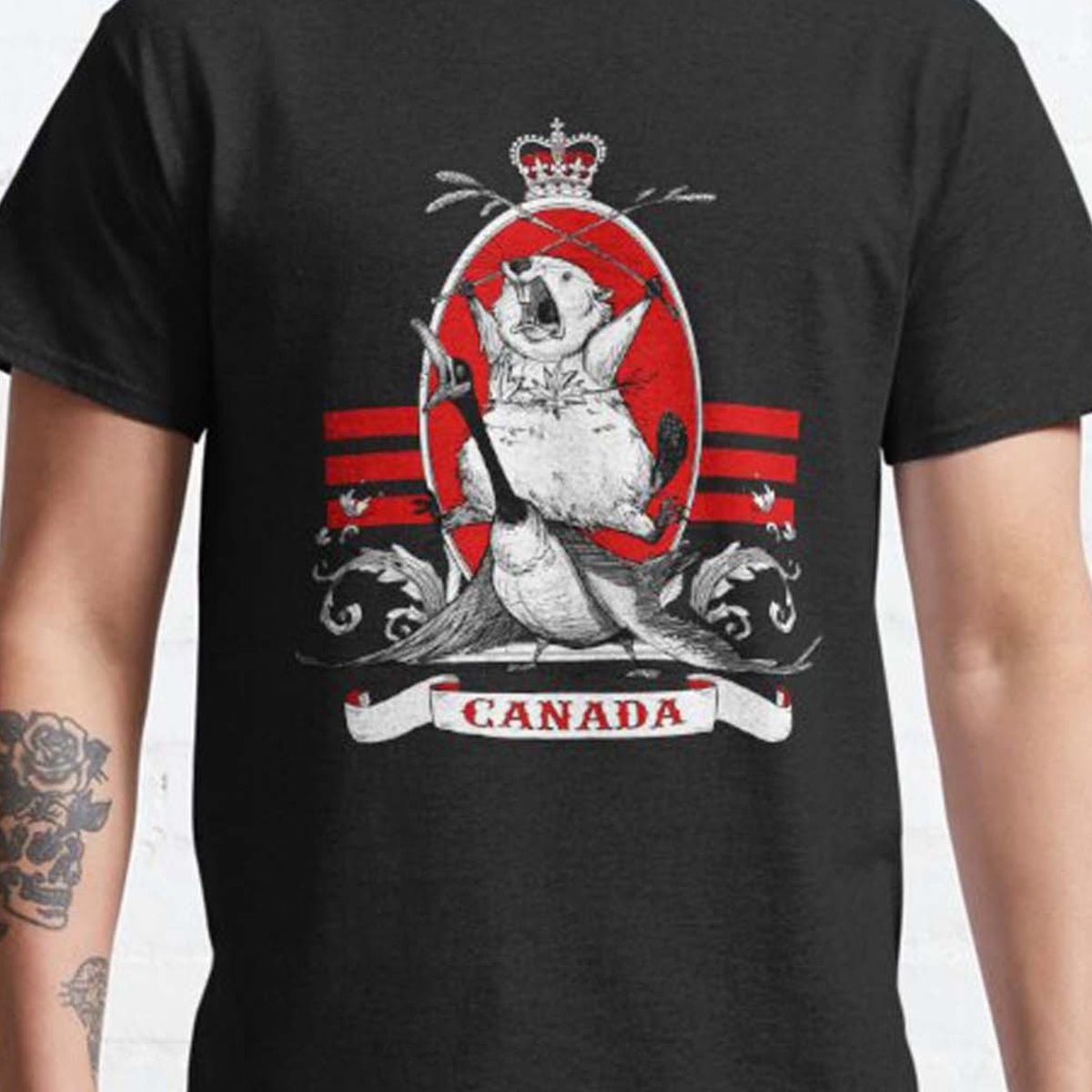 Men's Canadian Beaver Graphic T-Shirt- 100% Cotton Crew Neck, Maple Leaf& National Flag Design, Casual Black Short Sleeve Tee for All Seasons, Casual Wear| Bold Printed Shirt| Durable Fabric