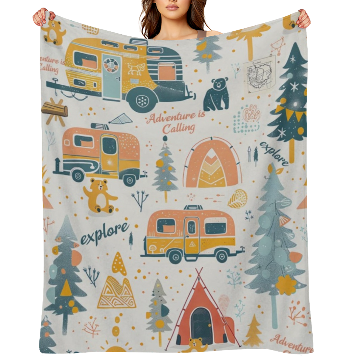 Adventure Camping Blanket Outdoor Camper Picnic Throw Blankets Gifts for Girls Adults Lightweight Soft Fleece Cozy for Sofa Couch Bed Room Travel Birthday Party Decor 40x50in