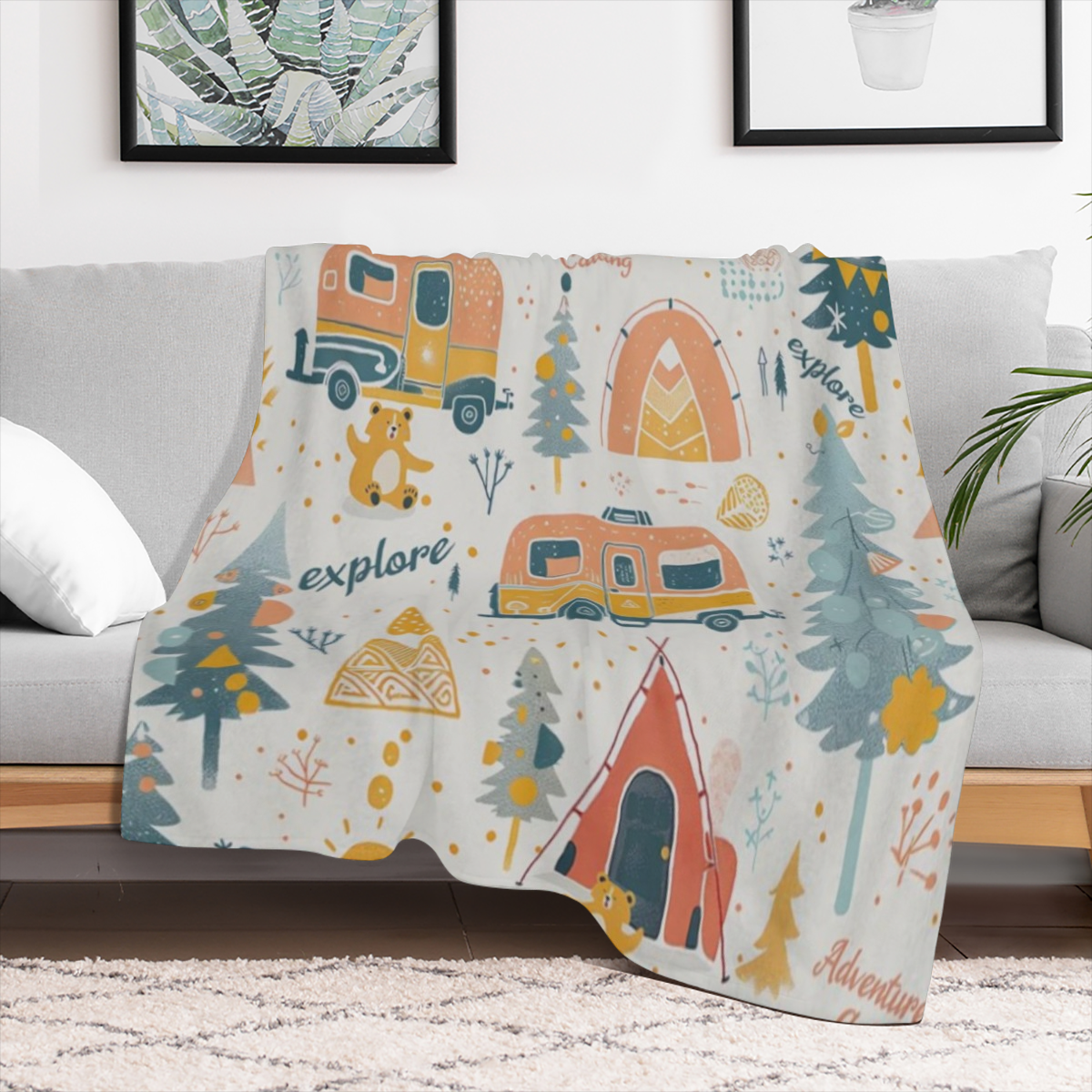 Adventure Camping Blanket Outdoor Camper Picnic Throw Blankets Gifts for Girls Adults Lightweight Soft Fleece Cozy for Sofa Couch Bed Room Travel Birthday Party Decor 40x50in