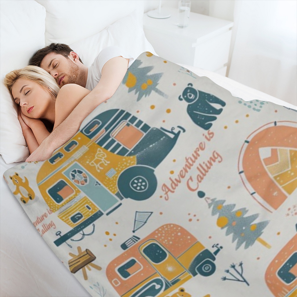 Adventure Camping Blanket Outdoor Camper Picnic Throw Blankets Gifts for Girls Adults Lightweight Soft Fleece Cozy for Sofa Couch Bed Room Travel Birthday Party Decor 40x50in