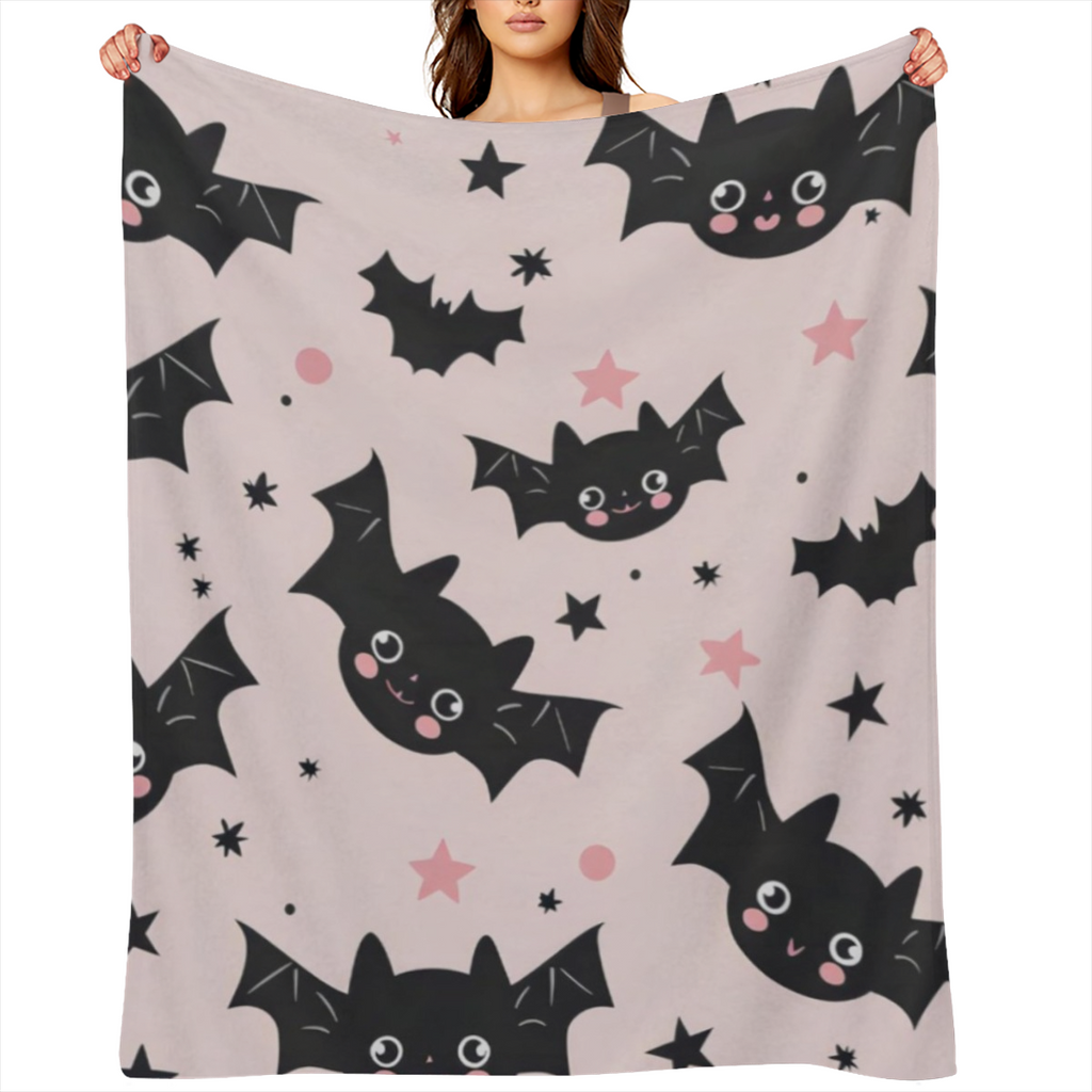 Cute Black Bat Throw Blanket, Adorable Halloween Pattern Blankets for Couch Bedroom Living Room Indoor Decor, Lightweight Soft Cozy Bedding Birthday Gift for Kids Boys Adults