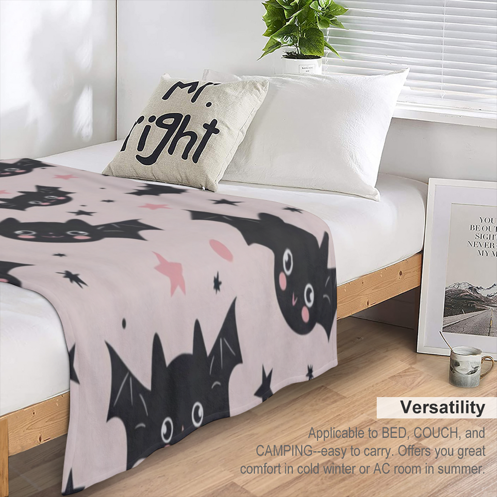 Cute Black Bat Throw Blanket, Adorable Halloween Pattern Blankets for Couch Bedroom Living Room Indoor Decor, Lightweight Soft Cozy Bedding Birthday Gift for Kids Boys Adults