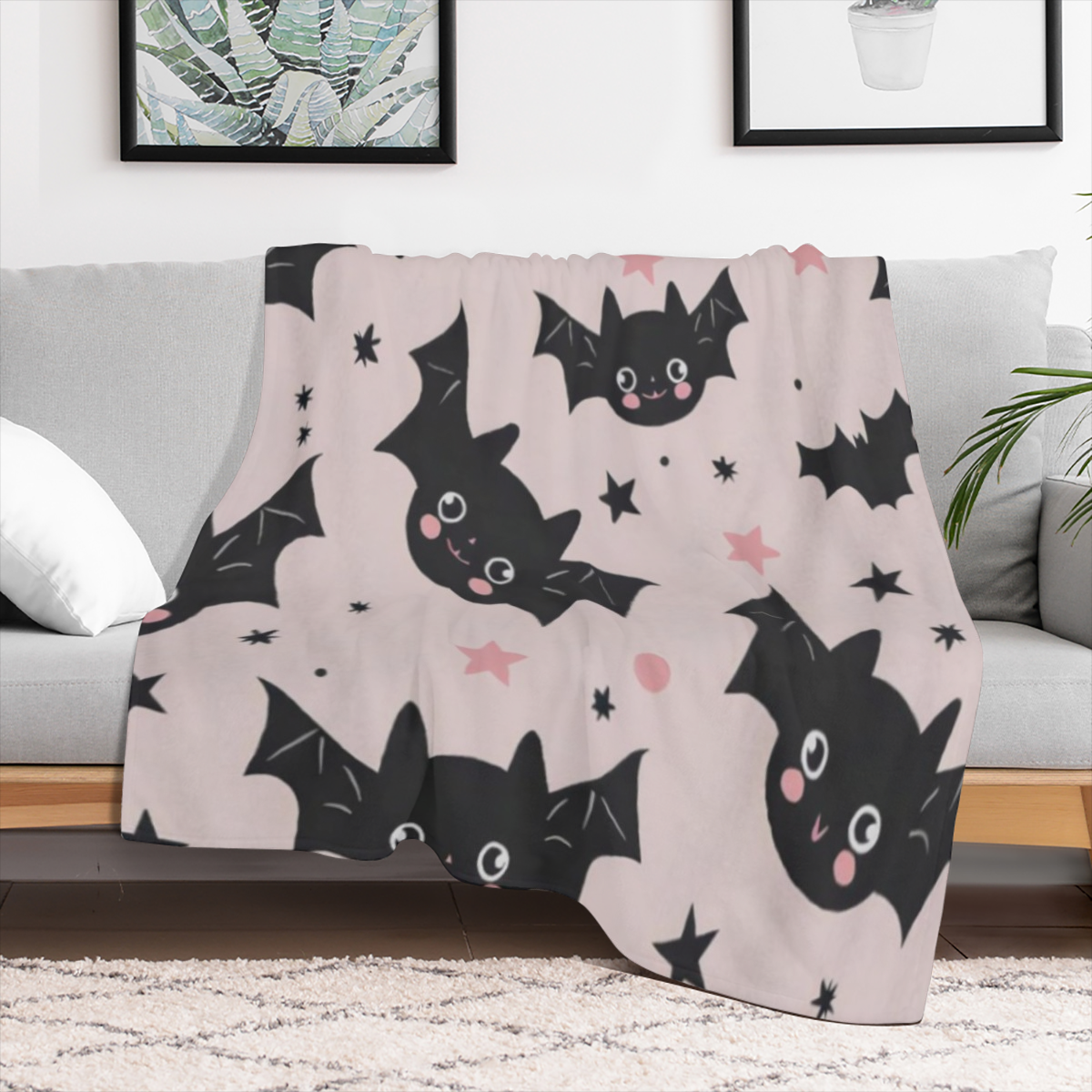 Cute Black Bat Throw Blanket, Adorable Halloween Pattern Blankets for Couch Bedroom Living Room Indoor Decor, Lightweight Soft Cozy Bedding Birthday Gift for Kids Boys Adults