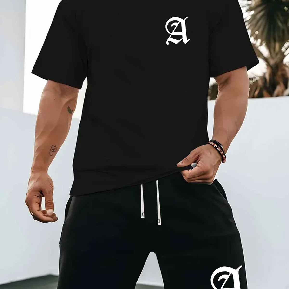 1 T-shirt Homme Gothique Lettre A - 100% Coton Coupe Regular Manches Courtes avec Imprimé Blanc, Tenue Décontractée pour Fête des Pères, Vacances à la Plage & Anniversaire, Vêtement de Loisir, Design Minimaliste, Confortable