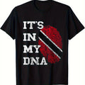 Men's Trinidad & Tobago Flag DNA Fingerprints Graphic T-Shirt - Black with Red/Gray Trinidad Tobago Colors - Casual Crewneck Tee for Trinidadian Heritage Pride - Machine Washable Everyday Shirt, Patriotic Apparel, Allseason Fabric