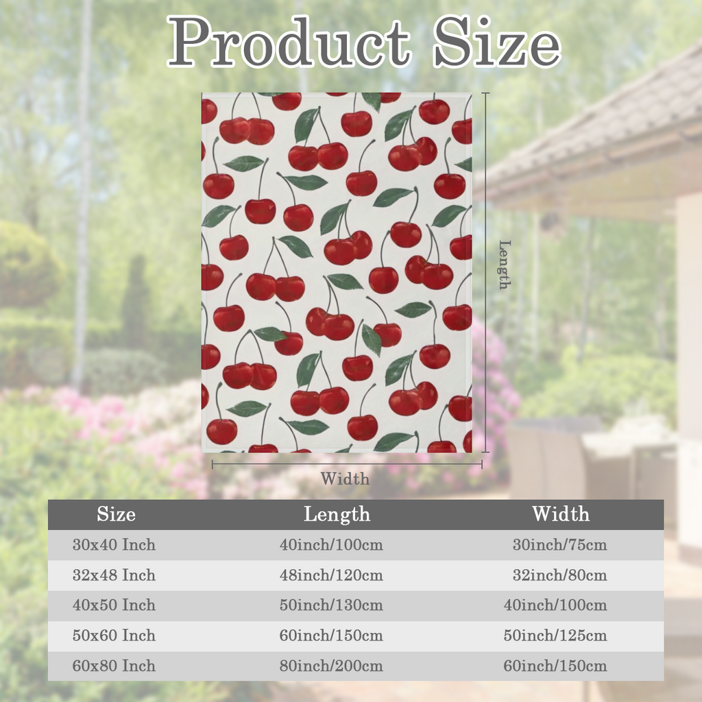 Cherry Print Flannel Blanket - Digital Printing, All- season Multipurpose Sports Style Knit Bedding - Soft and Lightweight Gift for Sofa, Travel, Camping, Lunch Break, Home